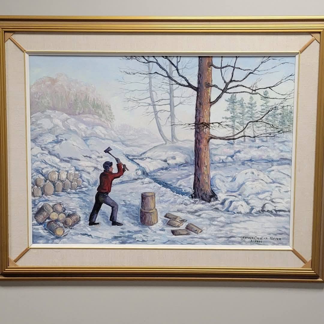 Northern Ontario Winter Scene painting by Esther Topper on display at Wrobel Massage Therapy
